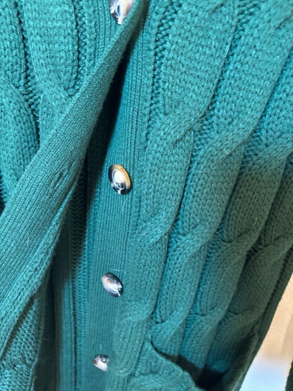 Olive green Cable Knit Button-Down thick Sweater Cardigan - Picture 5 of 8